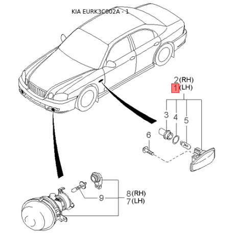 Фара основна ліва 92101-3C511 Mobis - 921013C511 - схема з каталогу 1, EURK3C002A 921013C511