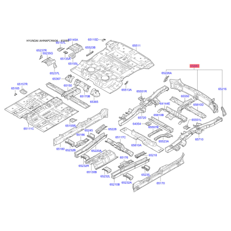 Лонжерон підлоги багажника 65880-2B200 Mobis - 658802B200 - схема з каталогу 65880, AHMAPCMA06 658802B200