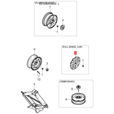 Емблема, декоративний колісний ковпак 0K2AA-37192 Mobis - 0K2AA37192 - схема з каталогу 2, USAKFD002A 0K2AA37192