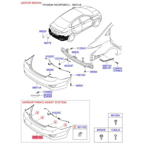 Бампер 86610-4L000 Mobis - 866104L000 - схема з каталогу 86611A, REURPSBR11 866104L000