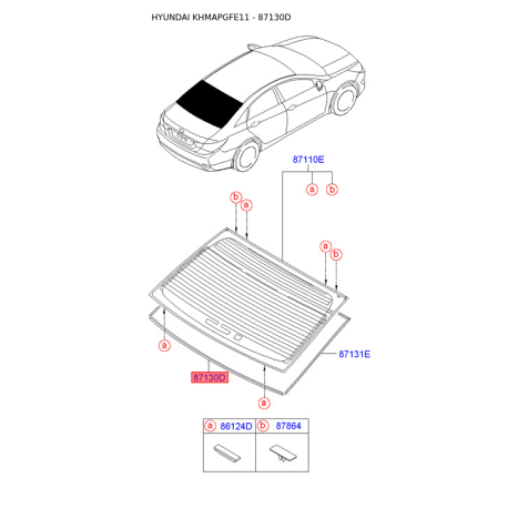 Прокладка, заднє скло 87130-3S000 Mobis - 871303S000 - схема з каталогу 87130D, KHMAPGFE11 871303S000