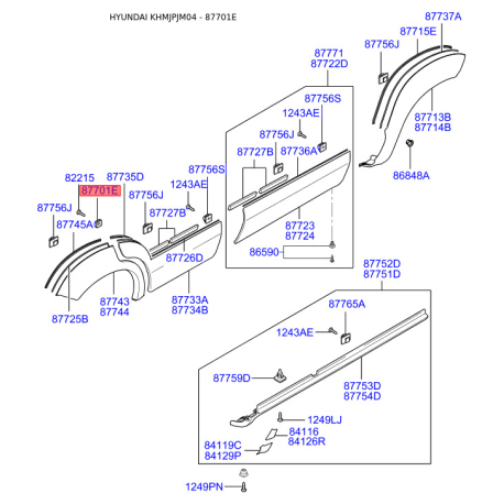 Кріплення підкрилка і бризковика 87701-3B000 Mobis - 877013B000 - схема з каталогу 87701E, KHMJPJM04 877013B000