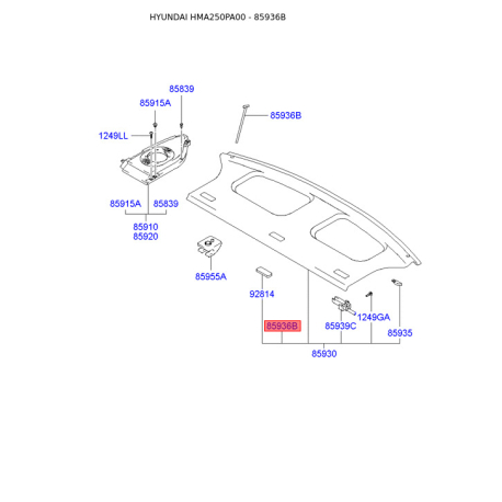 Утримуюча стрічка (поводок полки), кришка багажного відділення 85936-25550 Mobis - 8593625550 - схема з каталогу 85936B 8593625550