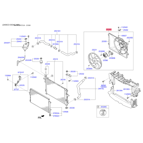 Вентилятор радиатора охлаждения 25380-C5000 Mobis - 25380C5000 - схема с каталога 25380, KRUSPC518 25380C5000