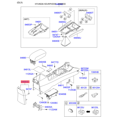 Подлокотник задний 84680-2H1008M Mobis - 846802H1008M - схема с каталога 84680D, KEURPHD06 846802H1008M