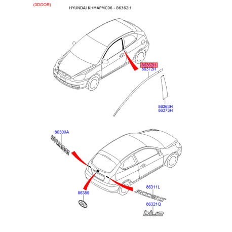 Облицювання / захисна накладка, боковина ліве верхнє 86362-1E201 Mobis - 863621E201 - схема з каталогу 86362H, KHMAPMC06 863621E201