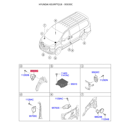 Датчик света (освещенности) 95930-2W000 Mobis - 959302W000 - схема с каталога 95930C, KEURPTQ18 959302W000
