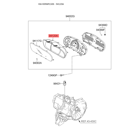 Панель приборов (щиток), в сборе и комплектующие 94360-2F300 Mobis - 943602F300 - схема с каталога 94120A, KKMAPLS06 943602F300