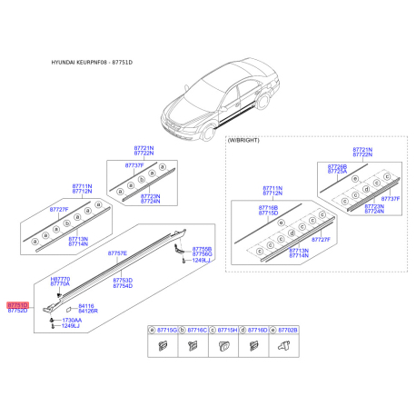 Обшивка порога ліва 87751-3K000 Mobis - 877513K000 - схема з каталогу 87751D, KEURPNF08 877513K000