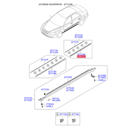 Молдинг порога, бампера і крила задній правий 87724-3K020 Mobis - 877243K020 - схема з каталогу 87724N, KEURPNF04 877243K020
