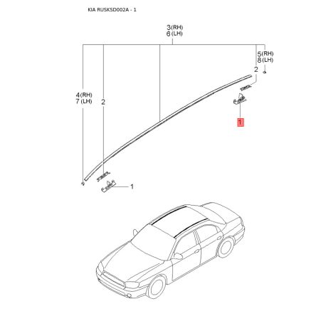 Електропривід замка багажника 0K2A1-61A45 Mobis - 0K2A161A45 - схема з каталогу 1, RUSKSD002A 0K2A161A45