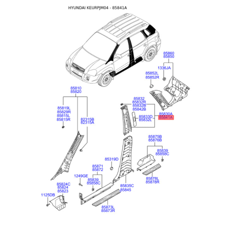 Обивка (накладка) салона правая верхняя 85840-2E000J9 Mobis - 858402E000J9 - схема с каталога 85841A, KEURPJM04 858402E000J9