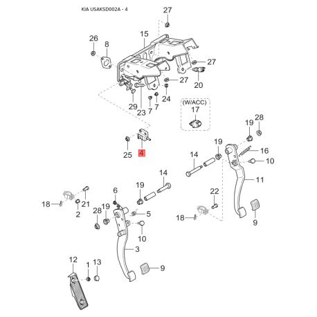 Крепление аккумулятора 0K2A1-56034 Mobis - 0K2A156034 - схема с каталога 4, USAKSD002A 0K2A156034