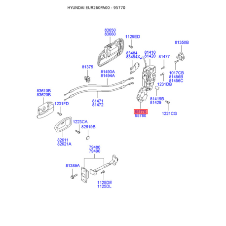 Електропривід замка двері лівий 95770-26000 Mobis - 9577026000 - схема з каталогу 95770, EUR260PA00 9577026000