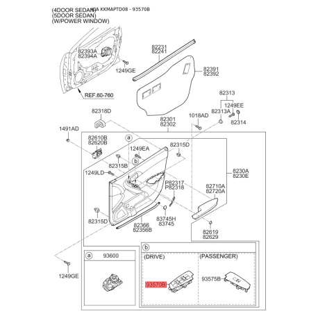 Блок кнопок стеклоподъёмника 93570-1M010WK Mobis - 935701M010WK - схема с каталога 93570B, KKMAPTD08 935701M010WK