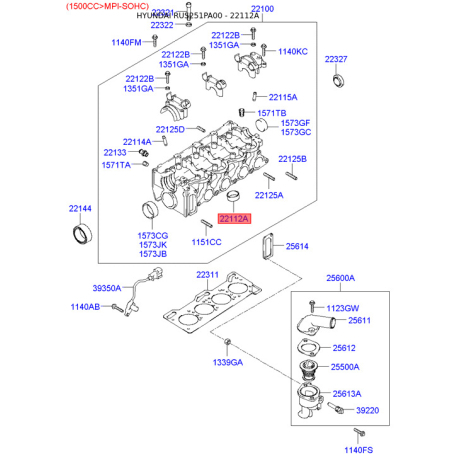 Сідло клапана 22112-22800 Mobis - 2211222800 - схема з каталогу 22112A, RUS251PA00 2211222800