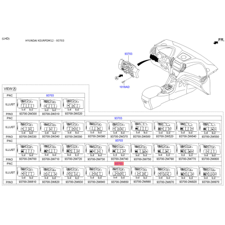 Вимикач 93700-2W810RYN Mobis - 937002W810RYN - схема з каталогу 93703, KEURPDM12 937002W810RYN