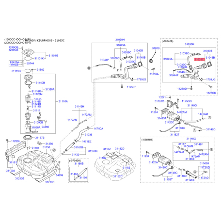 Кронштейн, паливопровід 31035-2H000 Mobis - 310352H000 - схема з каталогу 31035C, KEURPHD06 310352H000