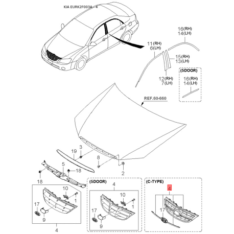 Крепление аккумулятора 37150-2F500 Mobis - 371502F500 - схема с каталога 4, EURK2F003A 371502F500