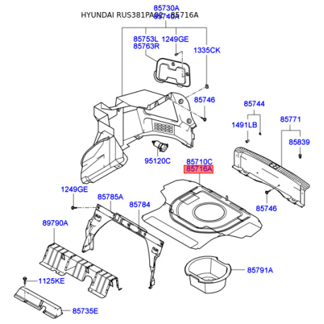 Обивка багажника 85711-3D000 Mobis - 857113D000 - схема с каталога 85716A, RUS381PA02 857113D000