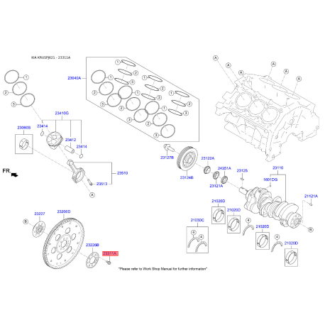 Болт маховика 23231-36000 Mobis - 2323136000 - схема с каталога 23311A, KRUSPJ621 2323136000