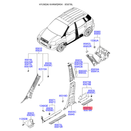 Обивка (накладка) салона левая 85878-2E000WK Mobis - 858782E000WK - схема с каталога 85878L, KHMAPJM04 858782E000WK