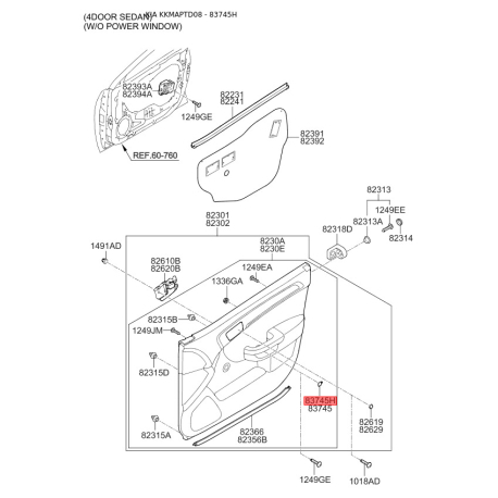 Блок кнопок склопідйомника 82318-1M020WK Mobis - 823181M020WK - схема з каталогу 83745H, KKMAPTD08 823181M020WK