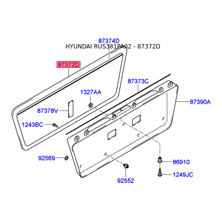 Кронштейн щитка номерного знака 87372-3D000 Mobis - 873723D000 - схема с каталога 87372D, RUS381PA02 873723D000