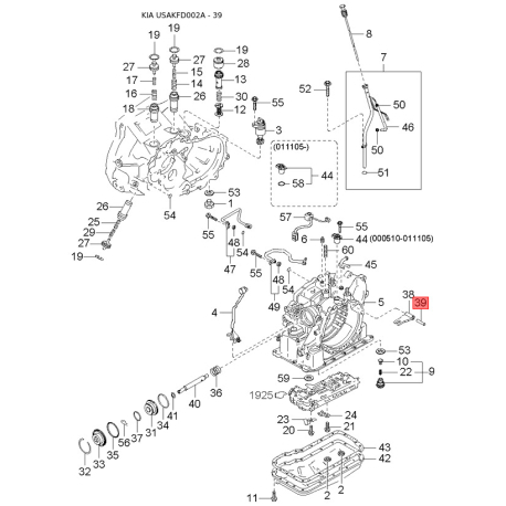 Шланг (патрубок) системы охлаждения 25410-2X402 Mobis - 254102X402 - схема с каталога 39, USAKFD002A 254102X402
