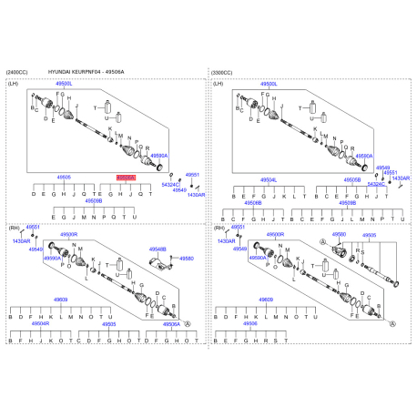 Чохол півосі (пильник) приводного валу 49506-3KA10 Mobis - 495063KA10 - схема з каталогу 49506A, KEURPNF04 495063KA10