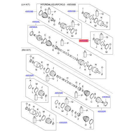 Чехол полуоси (пыльник) приводного вала левый 49506-2BA70 Mobis - 495062BA70 - схема с каталога 49506B, KEURPCM10 495062BA70
