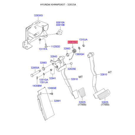 Пружина, педаль зчеплення 32815-2D200 Mobis - 328152D200 - схема з каталогу 32815A, KHMAPGK07 328152D200