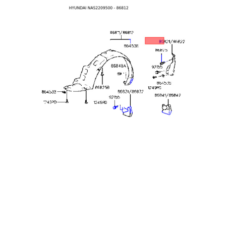 Обшивка (подкрылок), колесная ниша правая 86812-22200 Mobis - 8681222200 - схема с каталога 86812, NAS2209500 8681222200