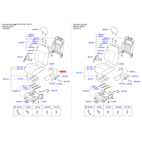 Сидение крепление левое 88170-1M600WK Mobis - 881701M600WK - схема с каталога 88221L, KKMAPTD08 881701M600WK