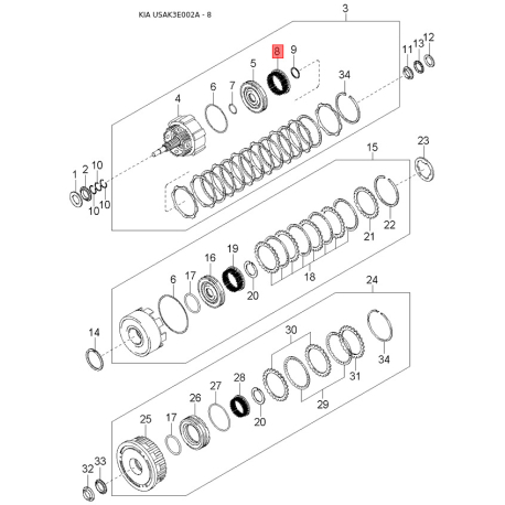 Предохранительная крышка, промежуточный подшипник карданного 01757-25177 Mobis - 0175725177 - схема с каталога 8, USAK3E002A 0175725177