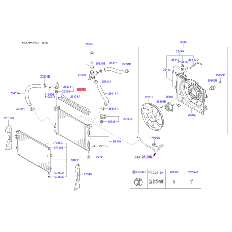 Кріплення радіатора верхнє 25333-1W000 Mobis - 253331W000 - схема з каталогу 25333, KKMAPIH15 253331W000