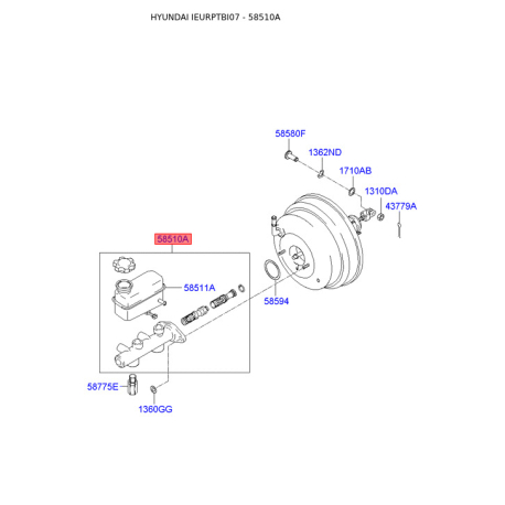 Цилиндр тормозной главный 58510-1C005 Mobis - 585101C005 - схема с каталога 58510A, IEURPTBI07 585101C005