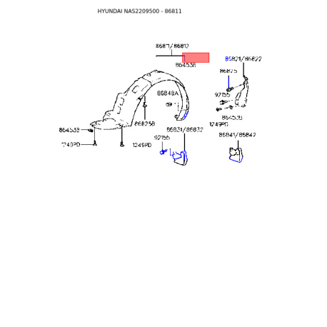 Обшивка (підкрилок), колісна ніша ліва 86811-22200 Mobis - 8681122200 - схема з каталогу 86811, NAS2209500 8681122200