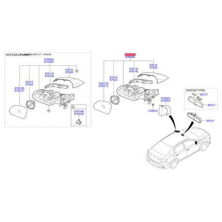 Дзеркало зовнішнє заднє ліве 87610-C1230 Mobis - 87610C1230 - схема з каталогу 87605A, KEURPC117 87610C1230