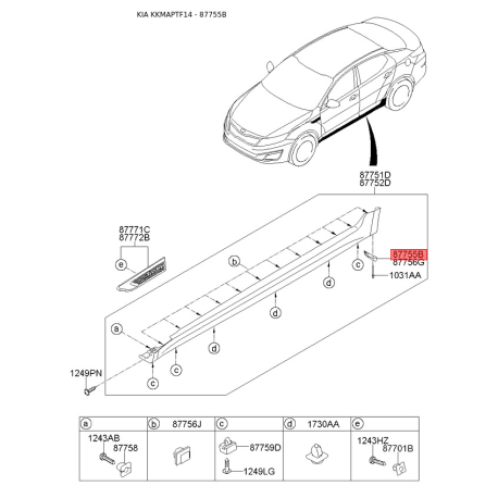 Обшивка порога ліва 87765-2T000 Mobis - 877652T000 - схема з каталогу 87755B, KKMAPTF14 877652T000