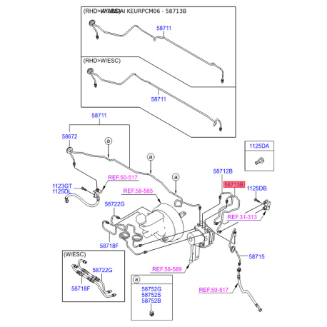 Трубопровод тормозного привода 58713-2B310 Mobis - 587132B310 - схема с каталога 58713B, KEURPCM06 587132B310