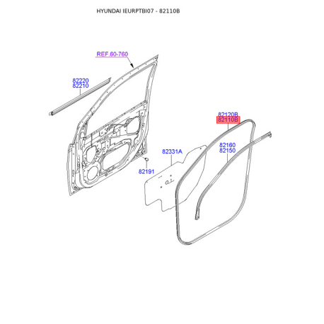 Ущільнення дверей ліве 82110-1C000 Mobis - 821101C000 - схема з каталогу 82110B, IEURPTBI07 821101C000