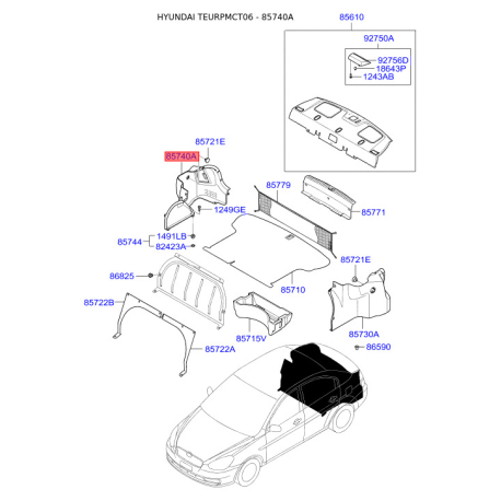 Оббивка багажника права 85740-1E100CH Mobis - 857401E100CH - схема з каталогу 85740A, TEURPMCT06 857401E100CH