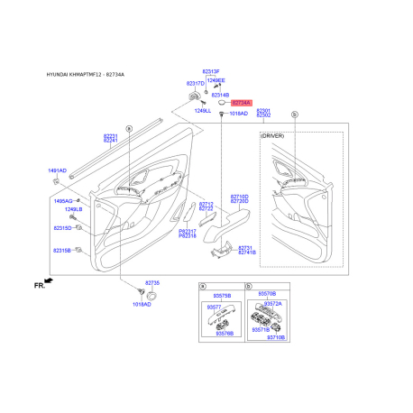 Заглушка внутрішньої ручки дверей 82734-3A0009P Mobis - 827343A0009P - схема з каталогу 82734A, KHMAPTMF12 827343A0009P