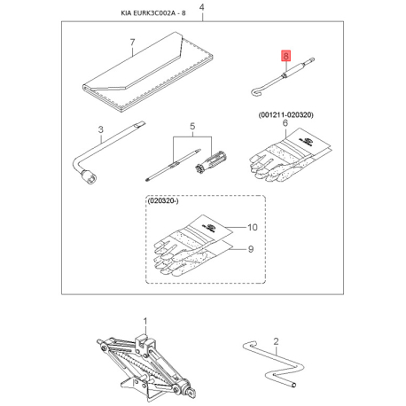 Молдинг порога, бампера і крила правий 87732-3C200XX Mobis - 877323C200XX - схема з каталогу 8, EURK3C002A 877323C200XX