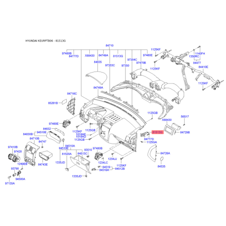 Кронштейн панели приборов (торпеды) 81513-1C300 Mobis - 815131C300 - схема с каталога 81513G, KEURPTB06 815131C300