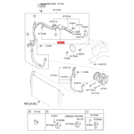 Трубопровід високого/низкого тиску, кондиціонер 97768-1M000 Mobis - 977681M000 - схема з каталогу 97768, KKMAPTD08 977681M000