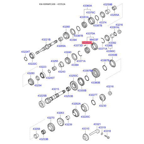 Ступица муфты КПП 43352-22600 Mobis - 4335222600 - схема с каталога 43352A, KKMAPLS06 4335222600