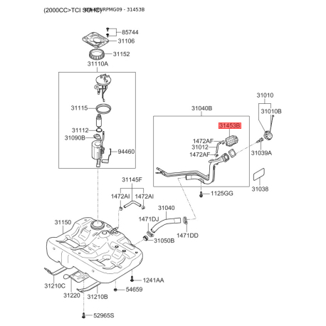 Фильтр салона 31453-2G000 Mobis - 314532G000 - схема с каталога 31453B, KEURPMG09 314532G000