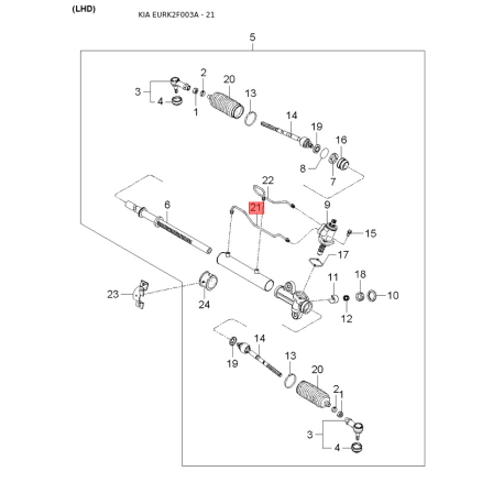 Шланг радиатора нижний 25412-2F500 Mobis - 254122F500 - схема с каталога 21, EURK2F003A 254122F500